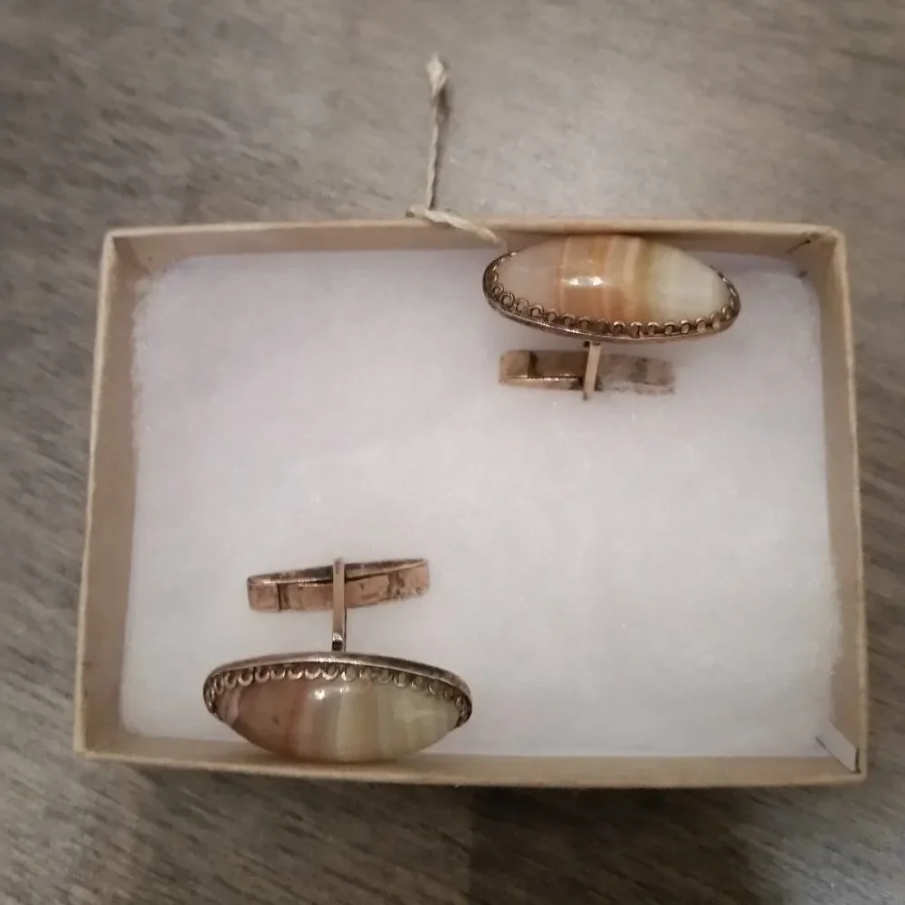 Vintage sterling silver cufflinks with semiprecious stones